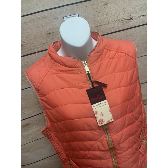 Han Ton Vest Womens Size Large Orange Hiking Puffer Sleeveless New Full Zip - Picture 12 of 12